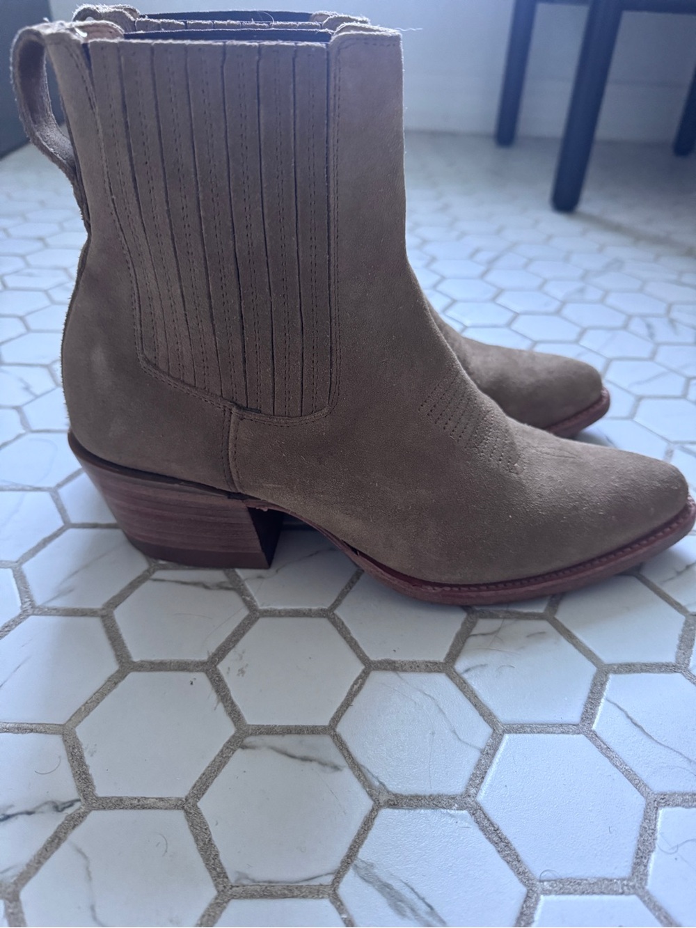 Women's Suede Ankle Booties in Taupe